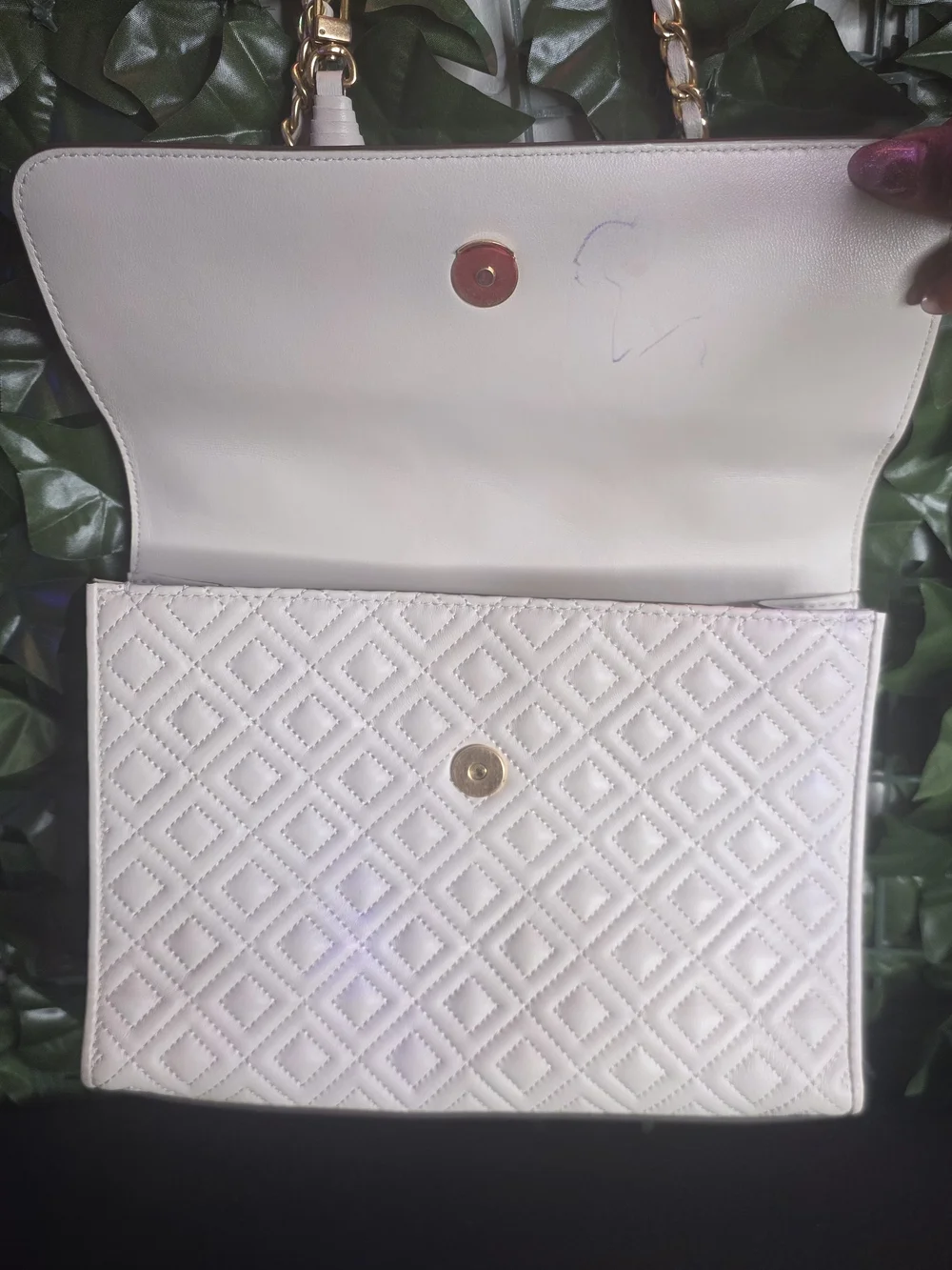 Tory Burch Shell White Leather Small Fleming. Quilted Leather Shoulder Bag Pink